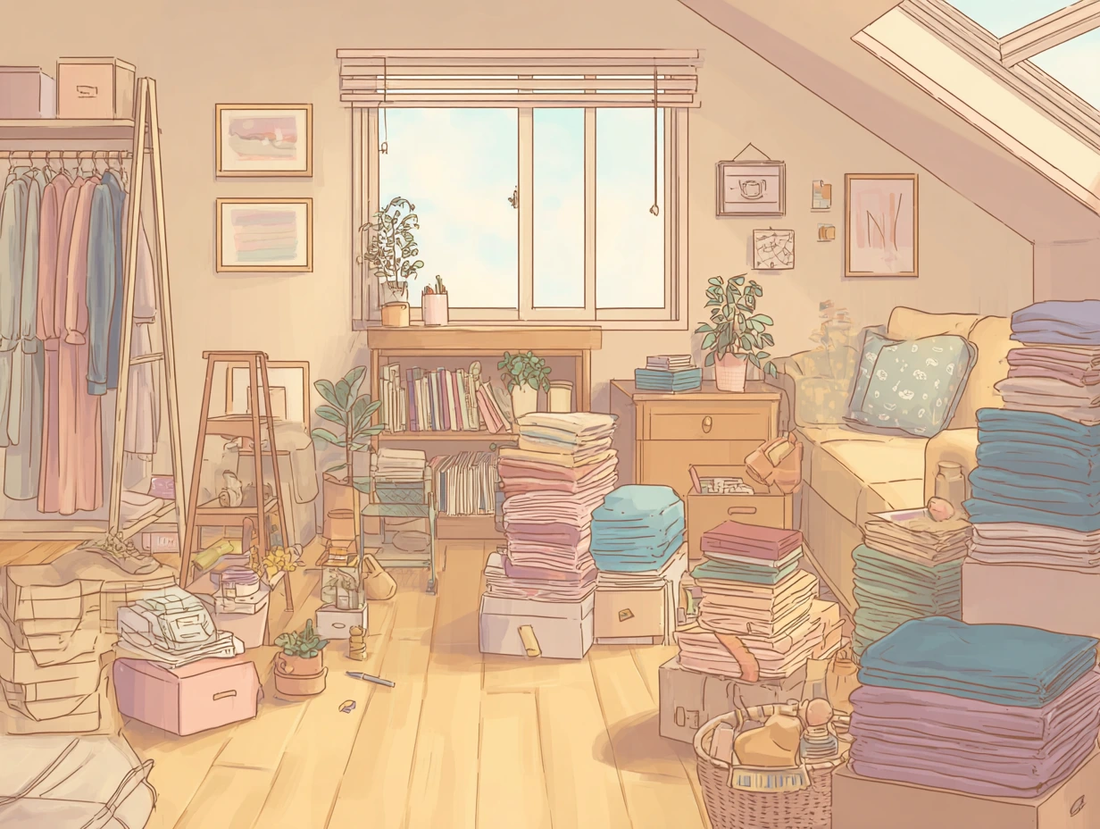 Graphic of a cluttered space for Decluttering with Purpose
